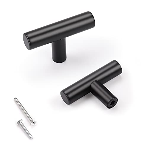 KNOBWELL 6 Pack Single Hole Black Cabinet Knobs, 2" Modern Matte Black Drawer Knobs T Bar Stainless Steel Kitchen Cabinet Knobs and Pulls - color: Black, size: 2 inch(50mm)