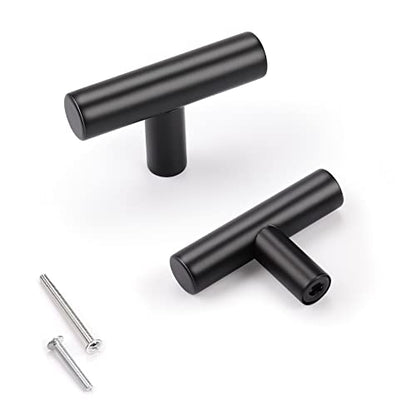 KNOBWELL 6 Pack Single Hole Black Cabinet Knobs, 2" Modern Matte Black Drawer Knobs T Bar Stainless Steel Kitchen Cabinet Knobs and Pulls - color: Black, size: 2 inch(50mm)