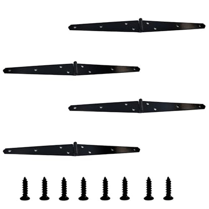4Pcs 6-Inch Heavy Duty Iron Strap Hinges, Matte Black Gate Tee Hinges for Shed, Fence, Cabinet, Wood Gate Applications with Mounting Screws - size: 6 Inch