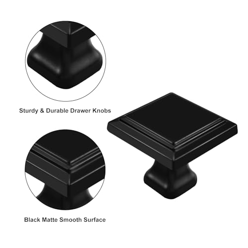 8 Pack Black Matte Cabinet Knobs, Square Drawer Knobs(30mm/1.2 Inch), Durable Dresser Knob with 16 PCS Screws, Pull Handle Hardware Kitchen Door Knobs for Cabinets - color: 8 PCS