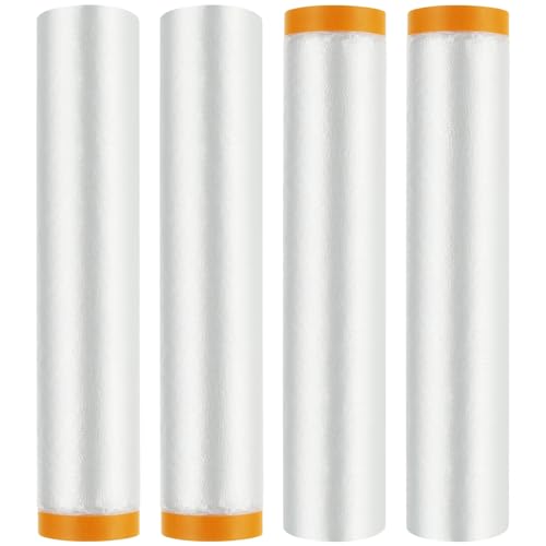 4 Rolls 8 x 66 Feet Plastic Sheeting, Painters Plastic Drop Cloths for Painting, Pre-Taped Masking Film Tape and Drape for Automotive Painting Covering, Furniture Floor Dustproof Cover - size: 8 X 66 Feet