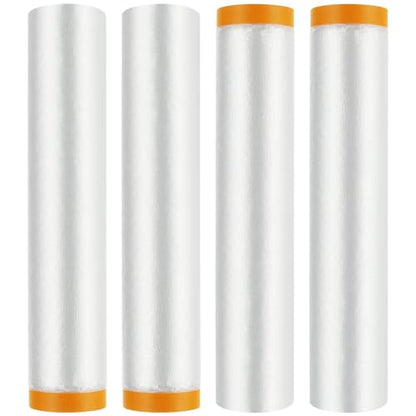 4 Rolls 10 x 66 Feet Plastic Sheeting, Painters Plastic Drop Cloths for Painting, Pre-Taped Masking Film Tape and Drape for Automotive Painting Covering, Furniture Floor Dustproof Cover - size: 10 x 66 feet