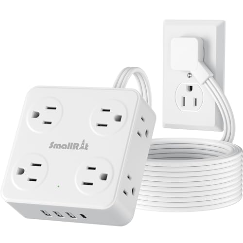 Flat Plug Power Strip with USB C, 6.5FT Flat Extension Cord - 8 AC Outlets and 4 USB(1 USB C), Power Strip with Surge Protector, Wall Mount Charging Station Office Home (White, 15 FT) - color: White, size: 15 Ft