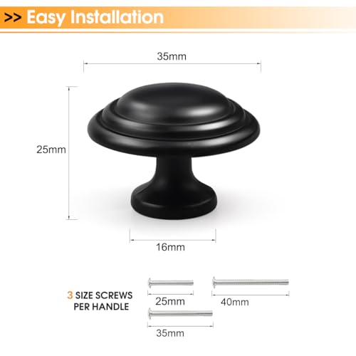 Gobrico 5 Pack 1-3/8" Black Cabinet Knobs, Kitchen Cupboard Knob, Round Bi-Fold Drawer Knobs, Matte Black Dresser Knob - color: Black