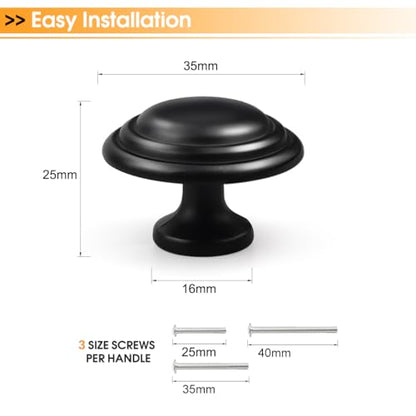 Gobrico 5 Pack 1-3/8" Black Cabinet Knobs, Kitchen Cupboard Knob, Round Bi-Fold Drawer Knobs, Matte Black Dresser Knob - color: Black
