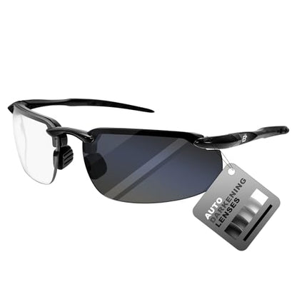 Birdz Skyline Auto-Darkening Safety Glasses Photochromic Transitional Sunglasses Black w/Anti-Fog and UV Protection ANSI Z87.1+