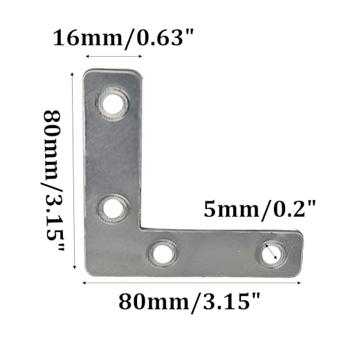 15PCS (80x80mm) Flat L Brackets Corner Braces, Heavy Duty Steel Right Angle Support Plates for Furniture, Shelves, Photo Frames, Cabinet Repair (Silver) - size: 3.15" x 3.15", style: Silver