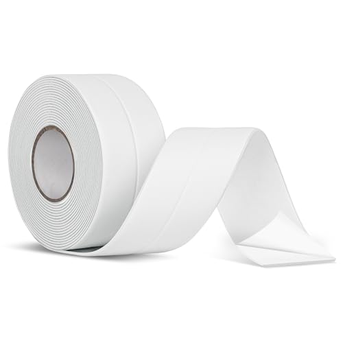 White Caulk Tape Waterproof Self Adhesive, Peel & Stick Caulking Tape for Floor Tile Corner Trim & Shower, Bathroom Accessories, Toilet & Bathtub Sealant Strip, Better Than Silicone Caulk