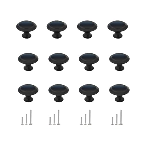 12 Pack Kitchen Cabinet Knobs, Dresser Drawer Knob with Screws, Round Cabinet Knobs, Round Drawer Knob (Black) - color: Black