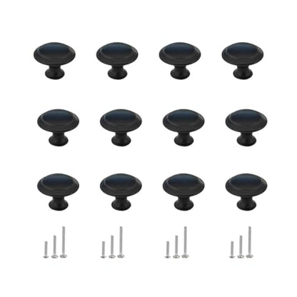 12 Pack Kitchen Cabinet Knobs, Dresser Drawer Knob with Screws, Round Cabinet Knobs, Round Drawer Knob (Black) - color: Black