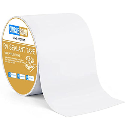 CircleRoad RV Roof Tape White, 6 Inch X 50 Feet RV Repair Sealant Tape, Stop Camper Roof Leaks, UV-Resistant, Weatherproof and Reliable for Camper, Trailer, Boat (6In-50FT) - style: 6In-50FT