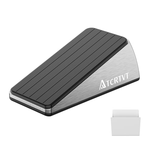 Heavy Duty Door Stopper Wedge - 1 Pack Widened Door Stop Wedge Made of Premium Quality Brushed Stainless Steel Suits Any Door, Any Floor with Set of 2 Plus Self-Adhesive Holder - color: Silver 1PACK, size: Large