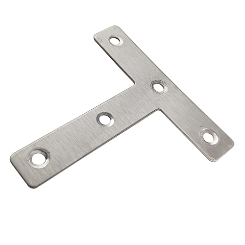 10pcs 80x80mm/3.15"x3.15" Flat T Shape Corner Braces Mending Bracket Plate 304 Stainless Steel for Furniture Repair with 50 Screws