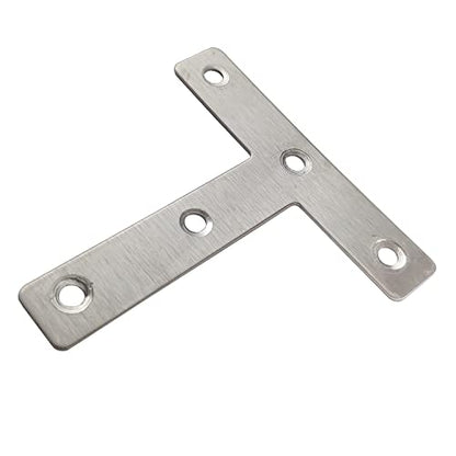 10pcs 80x80mm/3.15"x3.15" Flat T Shape Corner Braces Mending Bracket Plate 304 Stainless Steel for Furniture Repair with 50 Screws