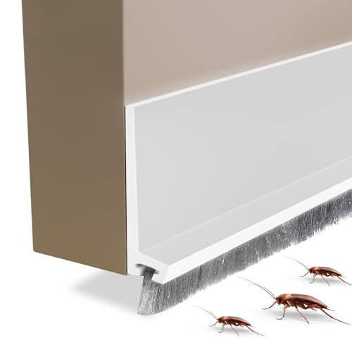 Huakaile 2 Pack Rubber Door Sweep, 39" x 2" Under Door Draft Stopper Blocker with Brush, Self-Adhesive Weather Stripping, Door Bottom Seal Strip for Cold Hot Air Gap Insulation (White) - color: White