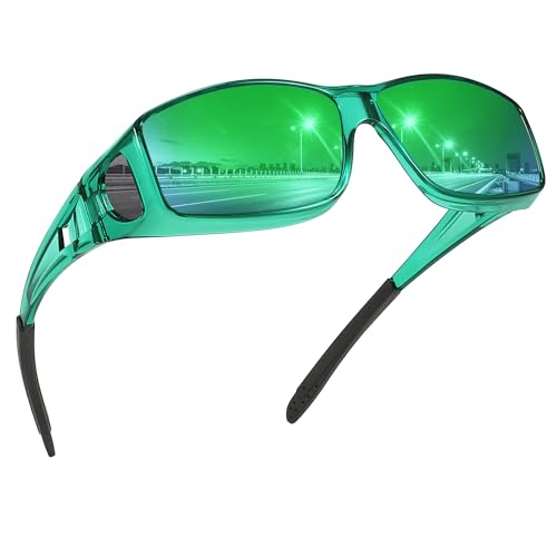 MEETSUN Fit Over Glasses Sunglasses for Men Women,Wrap Around Sunglasses Polarized UV400 Protection - color: (Z1)-clear Green-green Mirror Lens