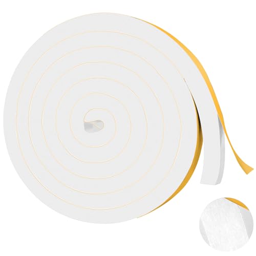 16.5Ft Foam Tapes Self Adhesive Foam Seal Strips 1/2In x 1/2In x 16.5Ft Each Roll Weatherstrips High Resilience Weather Stripping Door Seals for Door Soundproofing, Window Insulation (1R, White) - color: White, size: 1/2"w X 1/2"t X 16.5'l