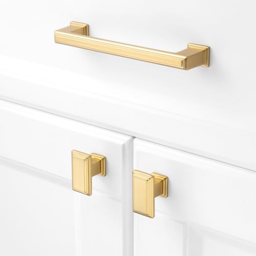 KOOFIZO Brushed Gold Cabinet Pulls Gold Cabinet Handles, 10 Pack 5 Inch Brushed Gold Hardware for Kitchen Cabinets Drawer Dresser P02 Cupboard Bedroom Bathroom - color: Brushed Gold, size: 5" CC - 10pcs