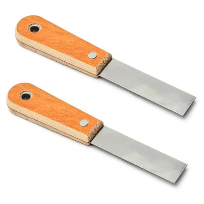 Utoolmart Putty Scraper 1" Cr-V Steel Stiff Putty Knives with Wooden Handle for Taping Paint Wall Floor Tile 2Pcs - size: 1 inch