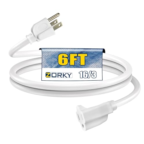 6ft Outdoor Extension Cord for Christmas Decorations - 16/3 Heavy Duty SJTW Waterproof White Electrical Cable with 3 Prong Grounded Plug for Safety, Great for Lawn and Major Appliances - color: White, size: 6ft