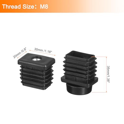 uxcell 8 Set Leveling Feet, M8x20x30mm Plastic Adjustable Furniture Leg Leveling Rectangle Tube Insert Screw-in Glide Levelers Fit Hole 20mm for Table Chair Furniture, Black - size: M8x20x30mm