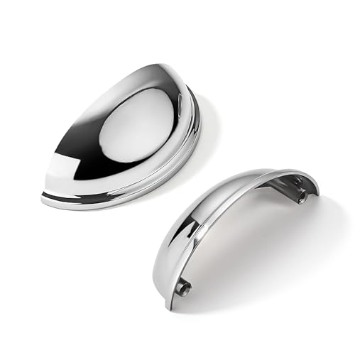 khtumeware 10 Pack 2-1/2" Drawer Pulls Polished Chrome Cabinet Cup Pulls Kitchen Hardware Cabinet Handles Drawer Handles Knobs 2.5 inch Hole Center - color: Polished Chrome, size: 2-1/2"(64mm) Hole Center, style: 10-pack