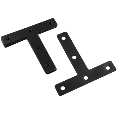 Bivethoi 10 Pcs T Shape Flat Mending Plates 80mm x 80mm (3.15" x 3.15") T Corner Braces T Bracket Connector Fixing Repair Plates for Wood Furniture, Cabinet, Windows, Black - size: 80x80mm/3.15"x3.15", style: T shape