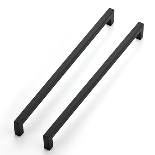 JOY DECOR Cabinet Handles, Black Cabinet Pulls, 2 Pack Kitchen Closet Handles 12-3/5 Inch, Square Drawer Pulls Stainless Steel Drawer Hardware, 320mm Hole Centers - color: Black, size: 12-3/5 In Hole Center