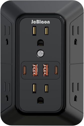 JcBlaon Outlet Extender Surge Protector - 6 Outlet Splitter with 4 USB Ports (2 USB C), Multiple Plug Expander Wall Charger, 3 Sided Multi Plug Wall Adapter Power Strip for Home Office Kitchen Travel - color: Black