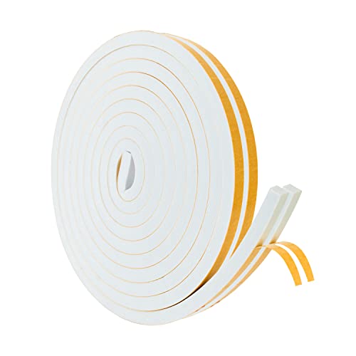 High Density Foam Weather Stripping Door Seal Strip Insulation Tape Roll for Insulating Door Frame, Window, Air Conditioner | Self Adhesive Sealing Weatherstrip (White, 1/2 in x 1/2 in x 30Ft) - color: White, size: 1/2 In x 1/2 In x 30Ft