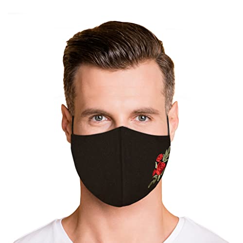 Washable Face Mask with Non-Adjustable Ear Loops & Nose Wire - color: Embroidery - Single Rose