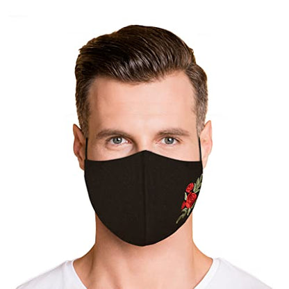 Washable Face Mask with Non-Adjustable Ear Loops & Nose Wire - color: Embroidery - Single Rose