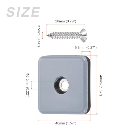 METALLIXITY Screw on Furniture Sliders (40mm/1.57in) 12Pcs, PTFE Square Chair Glides Slider with Screws - for Chairs Sofa Furniture, Black+Blue - size: 40mm/1.57in