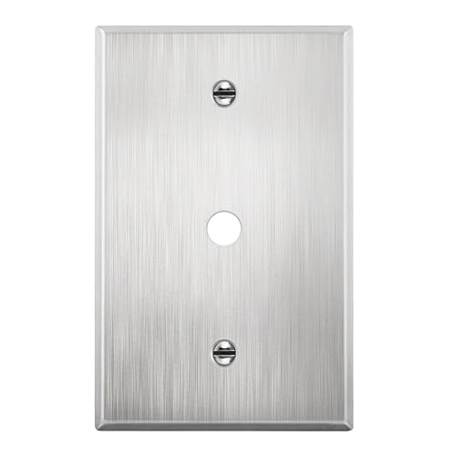 LIDER 0.406" Diameter Hole Phone Cable Metal Wall Plate, Impact and Corrosion Resistant, Metal Outlet Cover, Stainless Steel, Mid-Size 1-Gang 4.88" x 3.11", UL Listed, Stainless Steel - color: Stainless Steel