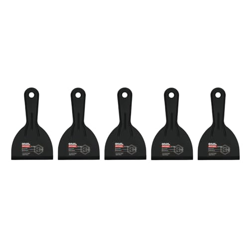 Black Canyon 4 Inch Plastic Putty Knife Set, 5 Pack Flexible Scraper Tools, Lightweight PP Spackle Knife for Drywall, Patching, Painting, Caulking & DIY, Non-Scratch Spreader, Black - size: 4"