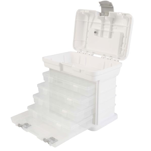 Portable Tool Box - Small Parts Organizer with Drawers and Customizable Compartments for Hardware, Fishing Tackle, Beads or Crafts by Stalwart (White)