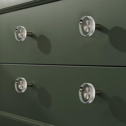 Crystal Kitchen Cabinet 4 Knobs Clear 1 1/5 Inch Dresser Knob Cabinets Handles Pulls, Glass Closet Drawer Drawers Square Hardware,Satin Brass Copper Bathroom Bedroom Pull Round Knobs Brushed Nickel - color: Nickel-4 pack, size: Round