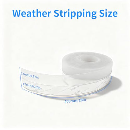 TBWHL Shower Door Bottom Seal Strip Silicone Rubber Sealing Sticker 16 Feet Translucent for Glass Sliding Doors/Shower Enclosures, Self-Adhesive Dust/Noise Proof Weatherstrip (35mm)