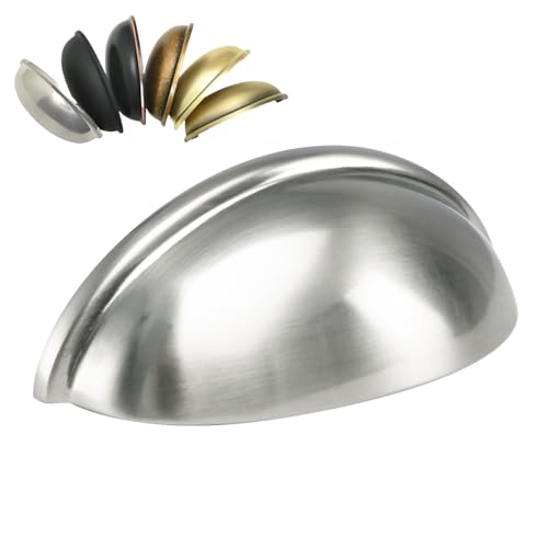 HOMOTEK 10 Pack Drawer Bin Cup Pulls Dresser Pulls for Cabinets Shiny Bright Brushed Satin Nickel - 3 Inch Hole Centers Furniture Handles,Kitchen Cabinet Hardware - color: Bright Brushed Nickel, size: 10 Pack