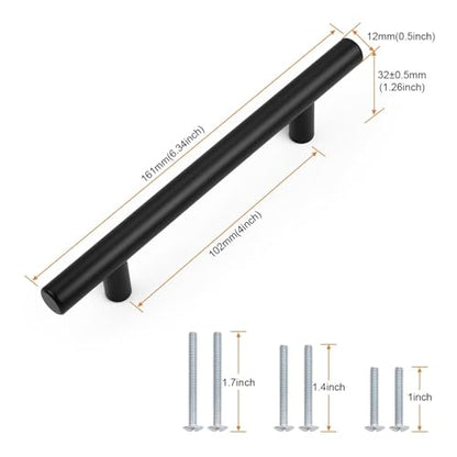 Probrico 5 Pack Hole Centers (102mm) 4inch Matte Black Cabinet Handles,Hollow Stainless Steel Dresser Drawer Pulls,Euro Pull Handle for Kitchen Cabinets 6.25inch Length - size: Center to Center: 4 inch