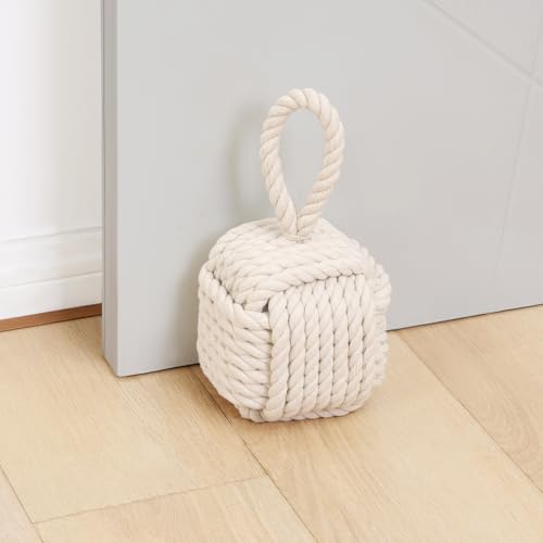 Optish Decorative Door Stoppers for Standard Interior Doors – Handmade Cute Rope Knot Design with Natural Cotton Rope, Weighted Doorstop for Home & School, Beige - color: Beige