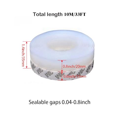 Window Sealing Strip, Self Adhesive Weather Stripping 35mm Width, Silicone Door Bottom Seal Strip Tape for Gaps of House Glass Shower Window and Door Weatherproof Soundproof, Transparent (10M/33ft) - size: 10M/33ft 35mm Transparent