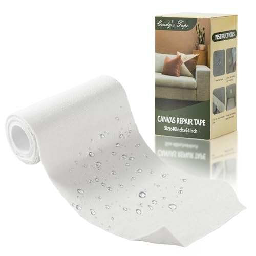 Linen Canvas Repair Tape, 4×63 Inches White Waterproof Self-Adhesive Patch for Outdoor Gear, Durable Fabric Tape for Boat Covers, Couch, Tents, Sofas, Sun Shades, Awnings, and Lounge Chairs - color: White