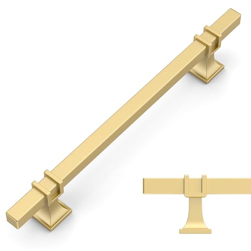 Amerdeco 10 Pack Brushed Gold Cabinet Pulls 6.3 Inch(160mm) Hole Center Drawer Pulls Cabinet Hardware Kitchen Cabinet Handles for Bathroom ZH0067 - color: Brushed Gold, size: 6.3"/160MM Hole Center