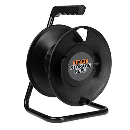 Thonapa Extension Cord Storage Reel, Black - Portable Cable Reel with Metal Stand, Holds Up to 100 Ft of Electrical Cord, Hose, Rope
