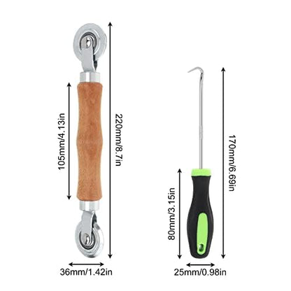 Screen Repair Kit, Screen Roller Tool with Bearing Spline Roller Wooden Handle and Puller Hook for Installing Door Screen Window, 2 in 1 Screen Roller Tool Kit - size: 2 in 1