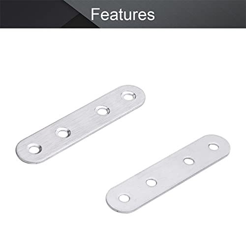 MroMax 10Pcs 201 Stainless Steel Straight Brackets 3.15" x 0.67" Flat Straight Braces Brushed Metal Fixed Connecting Plate for Repairing Furniture, Bookcase, Table, Chair Legs 4 Holes with Screws - size: 3.15"x 0.67"x 0.08"(LxWxT)