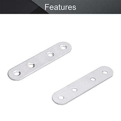 MroMax 10Pcs 201 Stainless Steel Straight Brackets 3.15" x 0.67" Flat Straight Braces Brushed Metal Fixed Connecting Plate for Repairing Furniture, Bookcase, Table, Chair Legs 4 Holes with Screws - size: 3.15"x 0.67"x 0.08"(LxWxT)