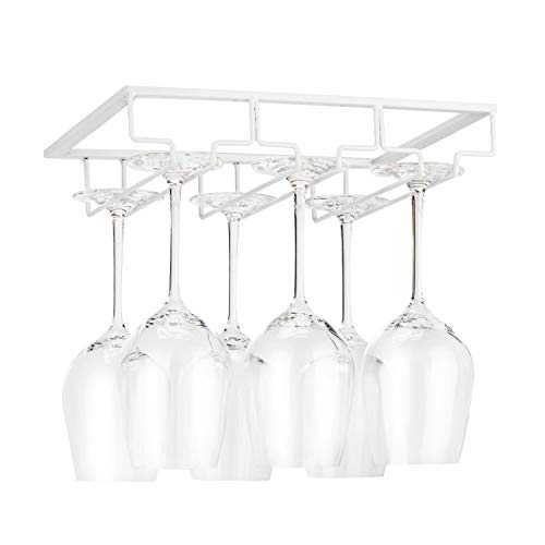 FOMANSH Wine Glass Rack - Under Cabinet Stemware Wine Glass Holder Glasses Storage Hanger Metal Organizer for Bar Kitchen White - color: White, size: 3 Rows 1 Pack