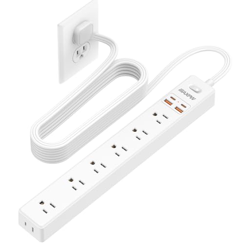 10 Ft Power Strip Surge Protector - 7 Outlets 4 USB Ports (2 USB C), Ultra Thin Flat Extension Cord & Flat Plug, 1700 Joules, Wall Mount, Desk Charging Station for Home Office Dorm, White - color: White, size: 10 Ft